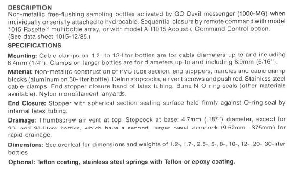 Water Sampling Bottles Catalogue